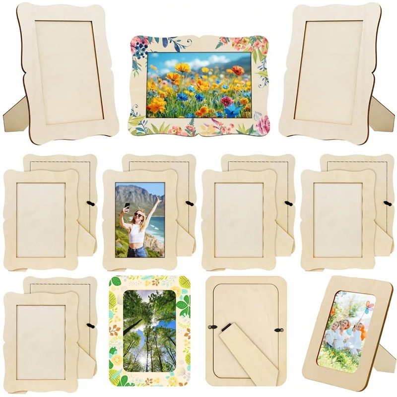 Bamboo Photo Frame - 5 Stück unfertige Holzrahmen, gewellt/rechteckig, Fotohalter,