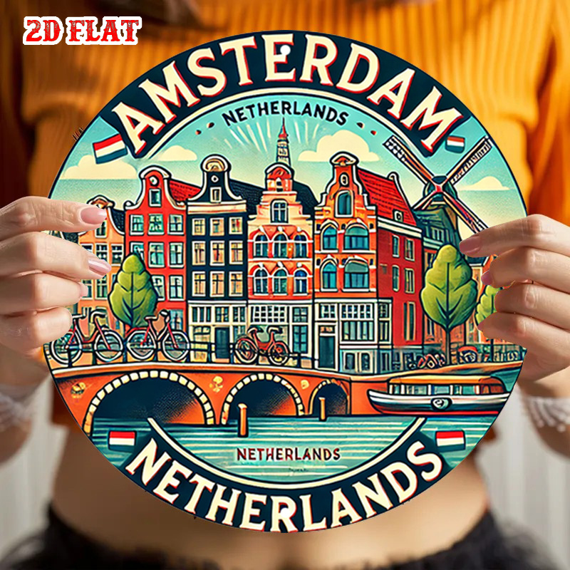 Home Decor Netherlands - 2D Flache, 1-teilige runde Metall-Wandkunst mit