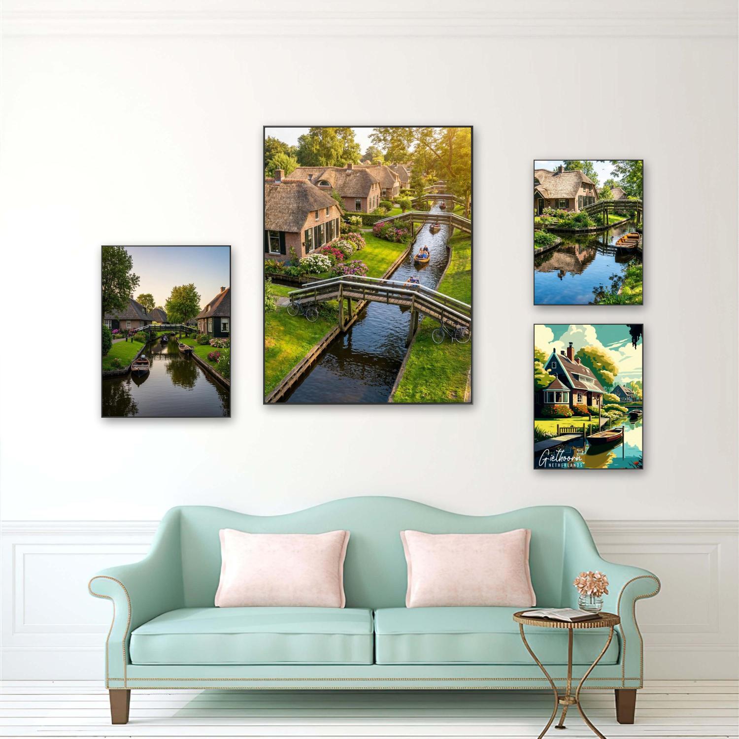 Home Decor Netherlands - DIY Diamantmalerei Niederlande Giethoorn Holzboot Fluss