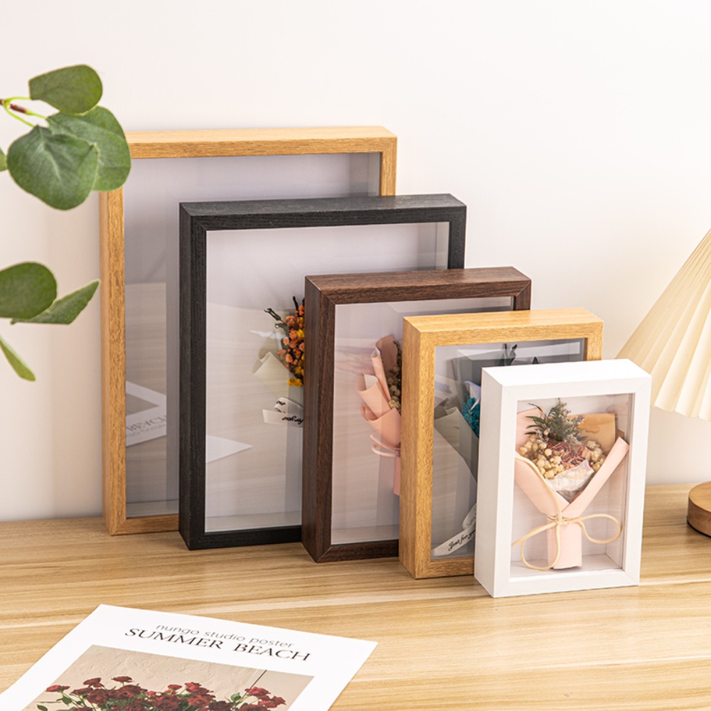 Bamboo Photo Frame - Langlebiger Mehrzweck-Schattenkastenrahmen Rechteckiger Acryl-Holz-Bilderrahmen Naturholz Schwarzer