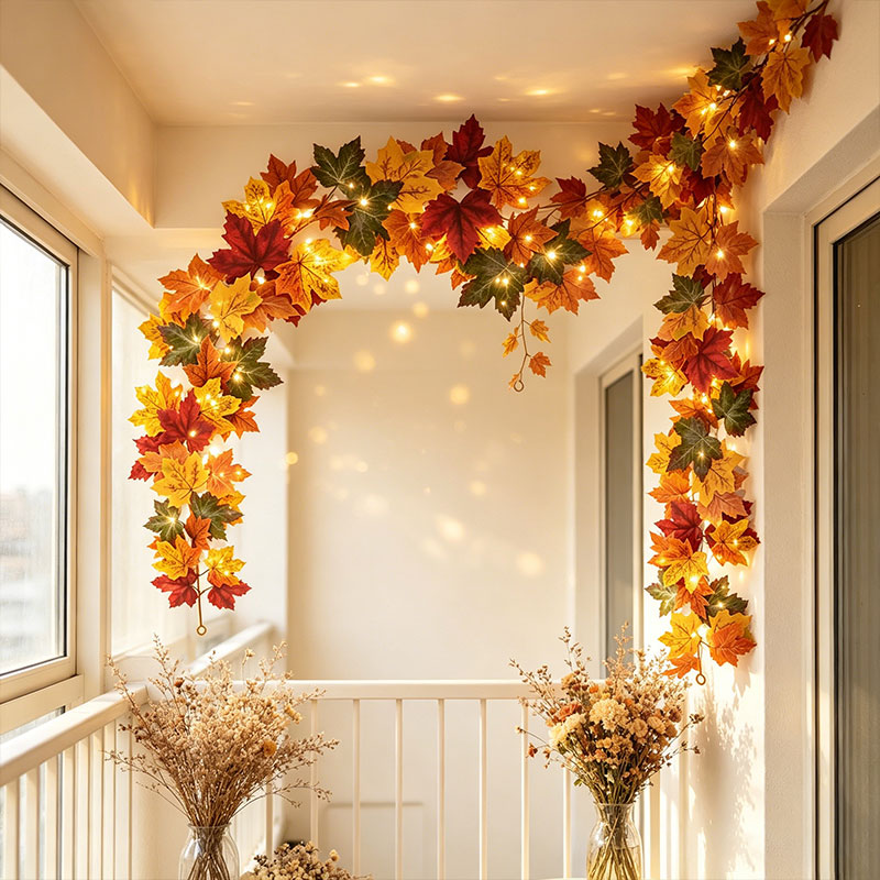 Home Decor Fallout 4 - Herbstliche Ahornblatt-Girlande mit Lichtern, Künstliche Herbstblatt-Ranke,