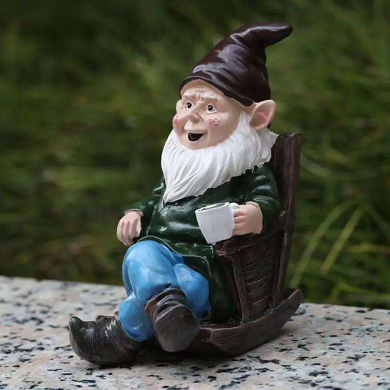 Home Decor Garden Ideas - Kreative Harz-Gartenzwerg-Figur auf Schaukelstuhl im Café-Stil