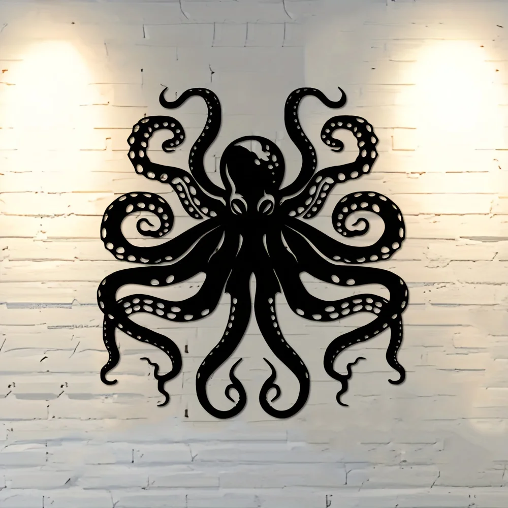 Home Decor Garden Ideas - 【2D Flach】 Oktopus-Wanddekoration aus Metall –