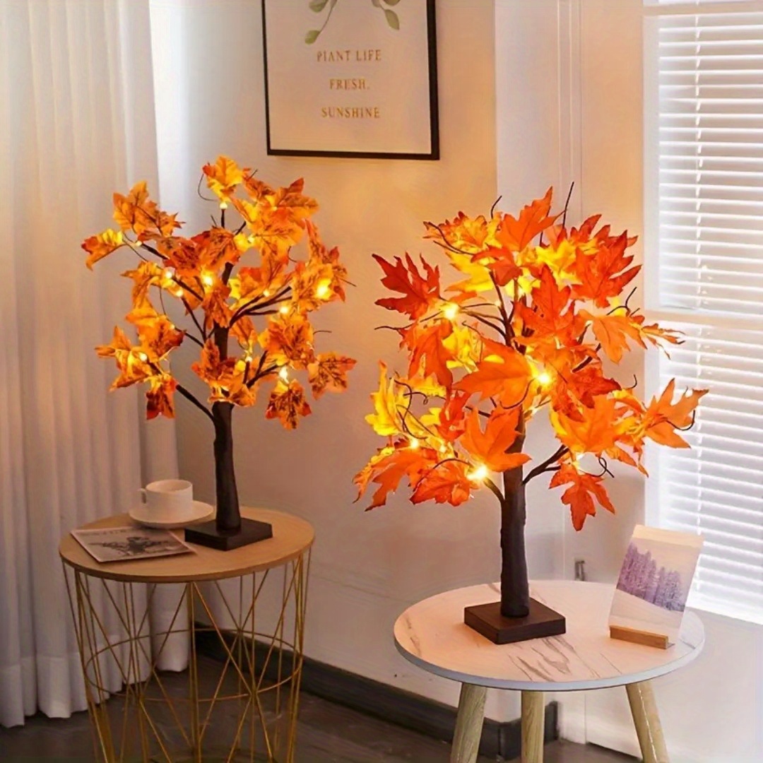 Home Decor Fallout 4 - 24-Zoll-Herbstbeleuchteter Ahornbaum, Thanksgiving-, Weihnachts-, Halloween-Feiertagsdekoration, Tischbaum