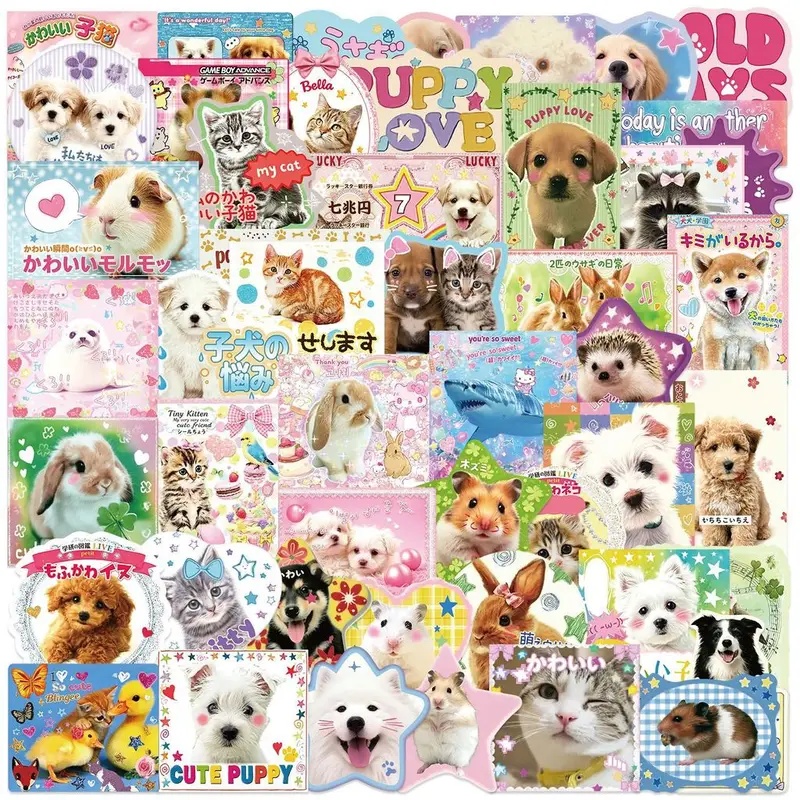 Home Decor Dopamine - 50 Stück Dopamin-Cartoon-Tier-PVC-Aufkleber, wasserdicht, leuchtende Farben,